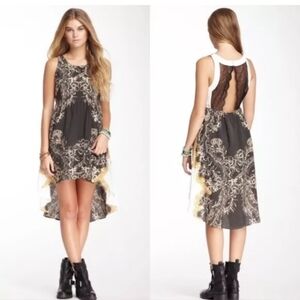 Black and Gold Sleeveless High-Low Sundress